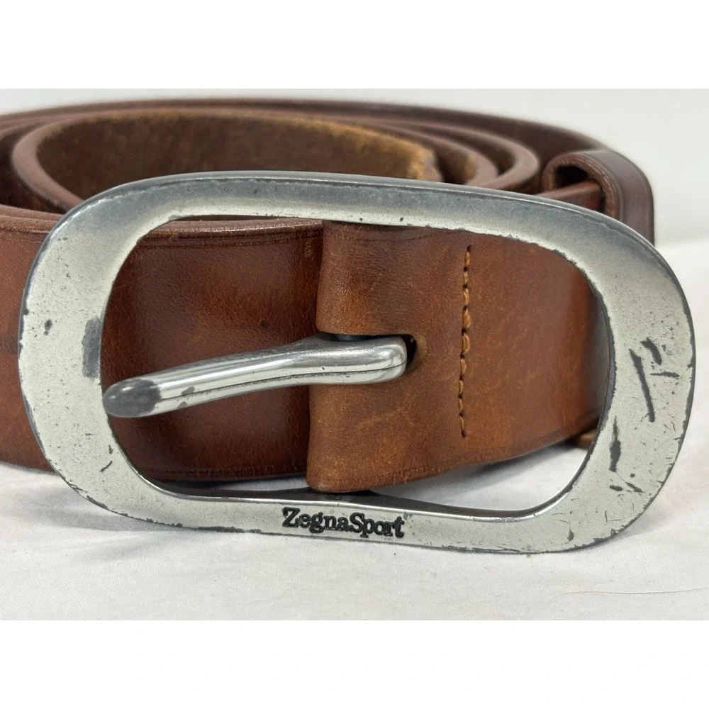 Ermenegildo Zegna Sport Leather Belt Men's 38 Brown Casual Made In Italy READ